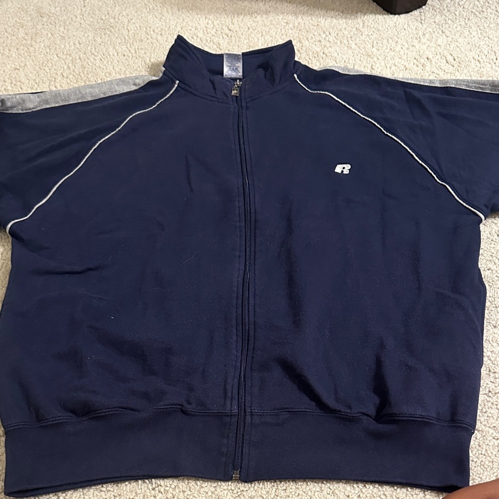 Vintage Russell Athletic Dark Blue Mock-neck Zip-up Jacket